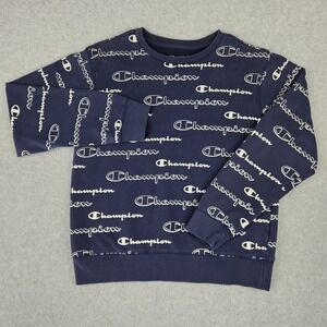 Kids Champion All Over Logo Sweatshirt Navy Blue Size L